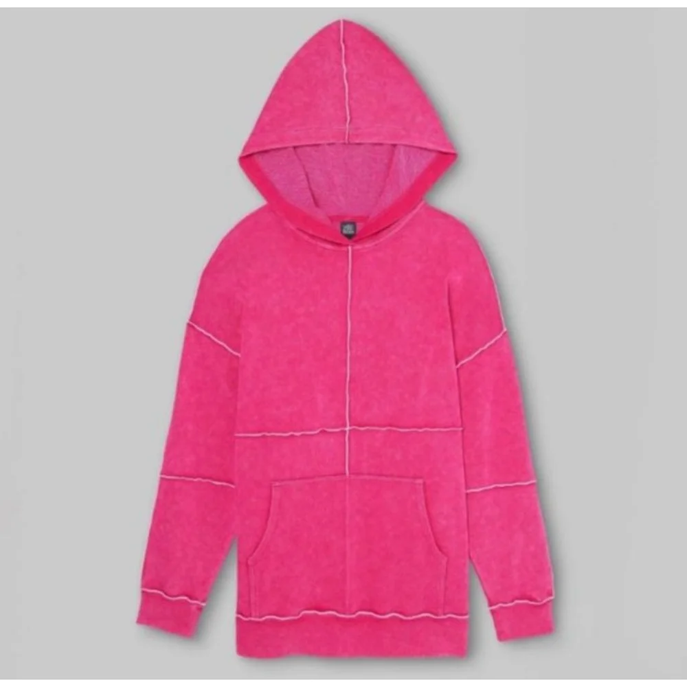 Wild Fable Seamed French Terry Hoodie Sweatshirt in Magenta - Picture 2 of 9